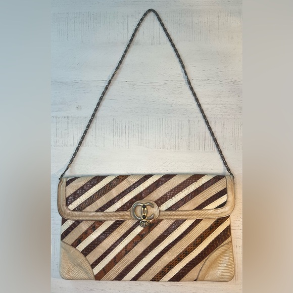 Oleg Cassini Handbags - Oleg Cassini Vintage Snake Skin Patchwork Clutch